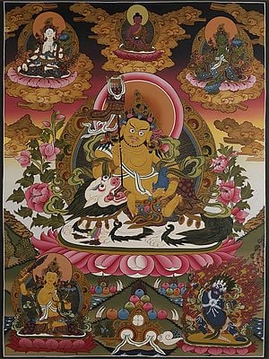 Singh Kubera - Tibetan Buddhist God (Brocadeless Thangka)