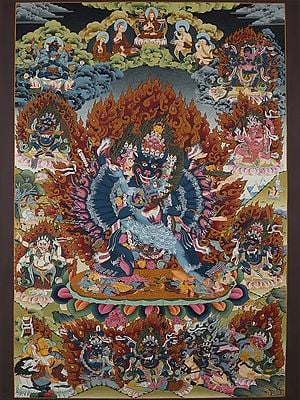 Yamantaka - Destroyer of the God of Death (Brocadeless Thangka)