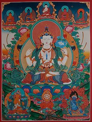 Chenrezig - Tibetan Buddhist Deity (Brocadeless Thangka)