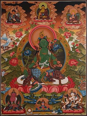 Goddess Green Tara - Tibetan Buddhist Deity (Brocadeless Thangka)