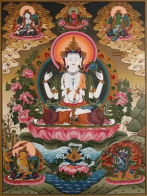 Chenrezig - Tibetan Buddhist Deity (Brocadeless Thangka)