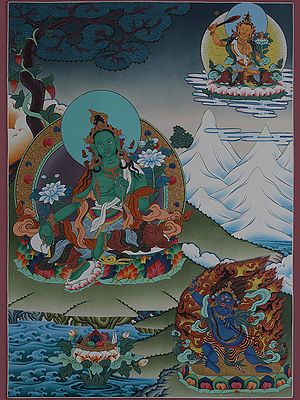 Tibetan Buddhist Deity - Goddess Green Tara (Brocadeless Thangka)