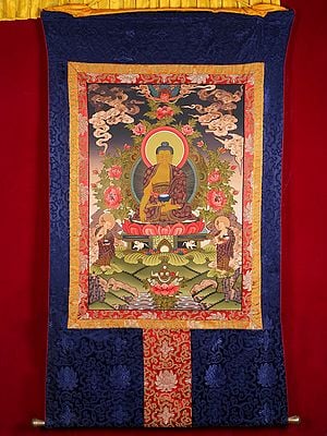 Shakyamuni Buddha Thangka (With Brocade)