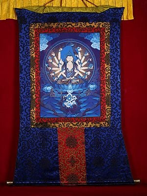 Goddess Chandi Thangka (With Brocade)