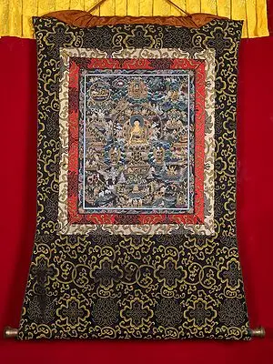 Life of Buddha Thangka (With Brocade)