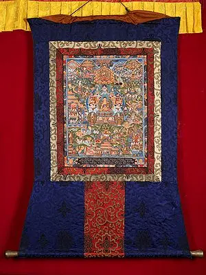 Life of Buddha Thangka (With Brocade)