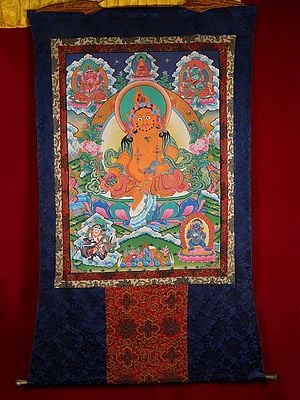 Panch Kubera - The Tibetan Buddhist God Thangka (With Brocade)