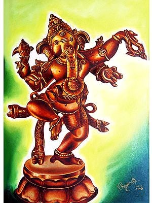 Dancing Lord Ganesha | Oil on Canvas Painting by V. Ragunath