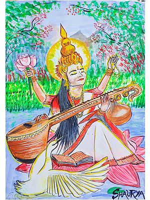 Goddess Sharda Watercolour Painting | Artworks by Chetan Gautam