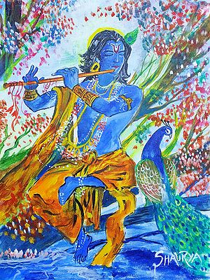 Kanha Playing Flute | Acrylic On Canvas | By Chetan Gautam