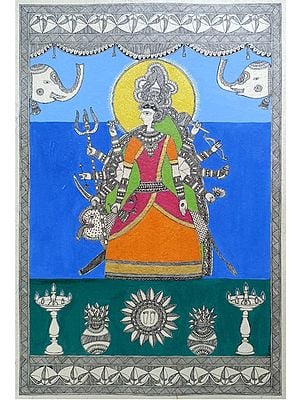 Maa Durga in her Glory – Maithili Art | Acrylic Painting on Paper