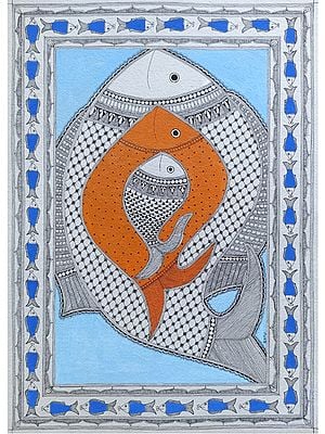 Madhubani Style Fishes Painting | Acrylic on Paper | By Abhilasha Raut