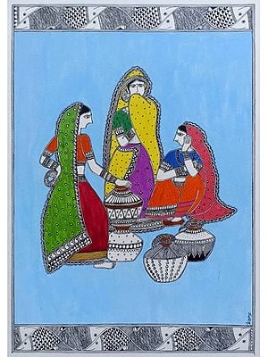 Village Girls | Acrylic on Paper | By Abhilasha Raut