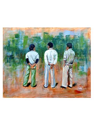 Three Men At Ease | Painting by Usha Shantharam