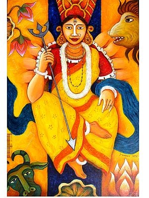 Goddess Durga Hold Trishul | Acrylic on Canvas | By Anirban Seth