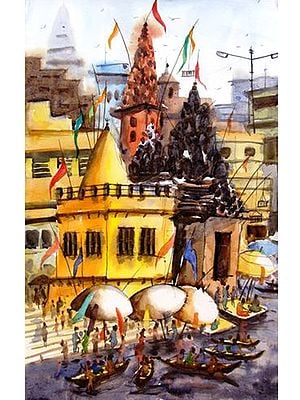 Banaras Ghat | Watercolor On Paper | By Anirban Seth