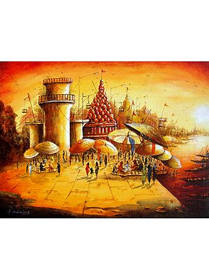 Vibrant Ghats Of Varanasi | Acrylic On Canvas | By Anirban Seth