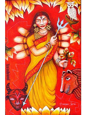 Standing Goddess Durga | Acrylic on Canvas | By Anirban Seth