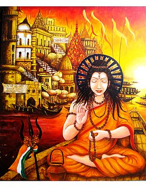 Engrossed In Devotion At Banaras Ghat | Acrylic On Canvas | By Anirban Seth