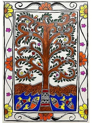 Life of Tree with Nature | Acrylic Color on Paper | Painting by Parisha Thukral with Frame