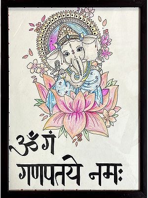 Blessing Ganapati Painting with Frame | Gel Pen and Pencil | By Parisha Thukral