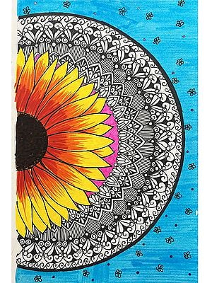 Sunflower with Mandala Art - With Frame | Brush and Gel Pen | By Parisha Thukral