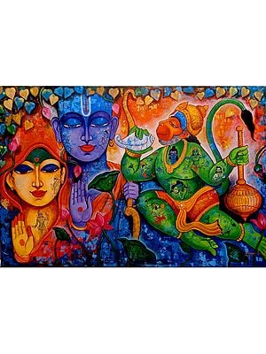 Devotion Of Hanuman | Acrylic On Canvas | By Arjun Das
