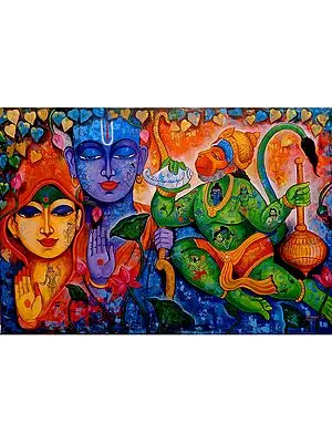 Devotion Of Hanuman | Acrylic On Canvas | By Arjun Das
