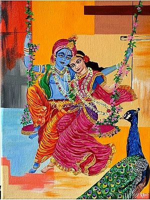 Radha Krishna Jhula Painting | Acrylics on Canvas Art by Rashi Jain