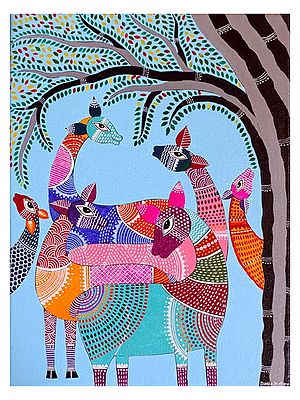 Beautiful Deer - Gond Art | Acrylic on Canvas | By Datta Jadhav