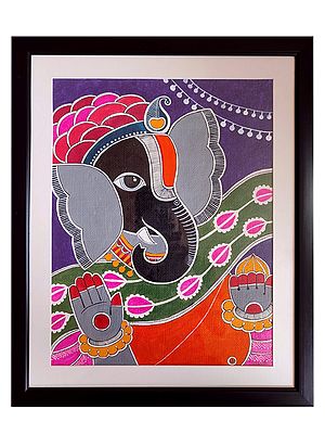 Ganapati Bappa - Madhubani Painting | Acrylic On Textured Paper | By Datta Jadhav