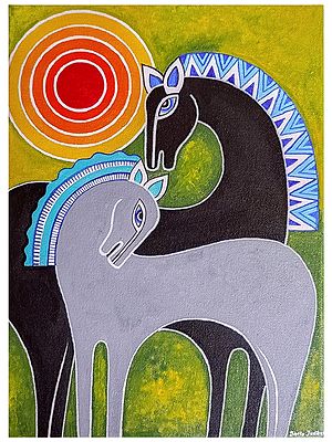 Pair Of Horse And Mare | Acrylic On Canvas | By Datta Jadhav