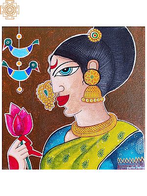 Beautiful Bride With Hold Lotus | Acrylic On Canvas | By Datta Jadhav