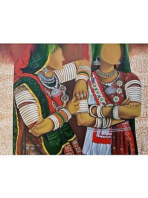 Goshti (Gapshap) | Oil and Mix Media on Canvas Painting by Avani Mayank Desai | Wood Framed