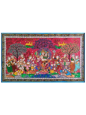 Rasleela - Celebration View With Radha And Gopis | Natural Colors On Canvas | By Sachikant