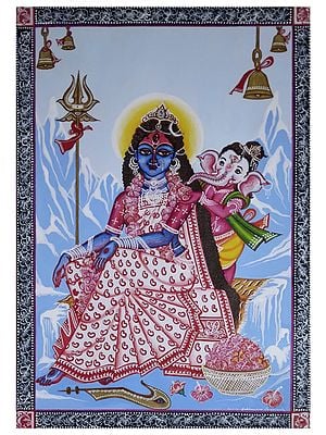 Kailash Swamini - Parvati and Ganesha | Acrylic on Paper | By Subhankar Pramanik