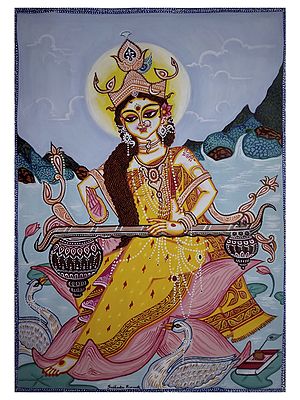 Vedgarbha - Goddess Saraswati | Poster And Acrylic On Paper | By Subhankar Pramanik