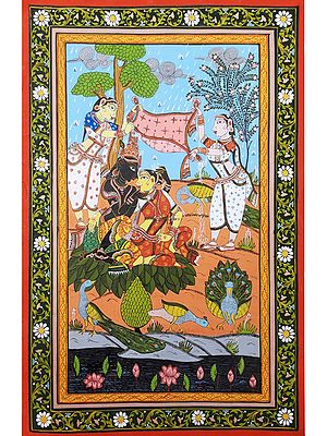 Radha And Krishna In Lovely Bond - Patachitra Art | Stone Color Painting | By Biswajit Swain