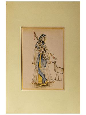 Painting of Mirabai with Deer | Natural Stone Colour on Paper | By Art Zeal