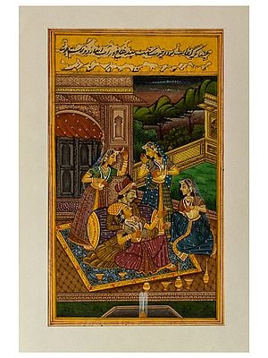 King Celebrate with Queens - Mughal Painting | Natural Stone Color on Paper | By Art Zeal