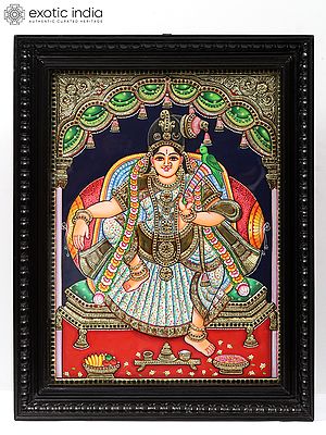 Sitting Goddess Andal | Tanjore Painting with Frame