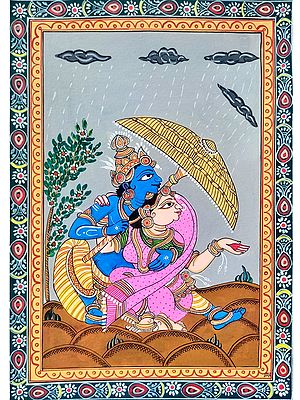 Radha and Krishna in The Rain | Watercolor on Handmade Paper | By Gaurav Rajput