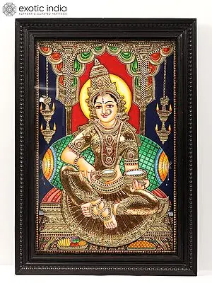 Goddess Annapurna Embossed Tanjore Painting with Frame