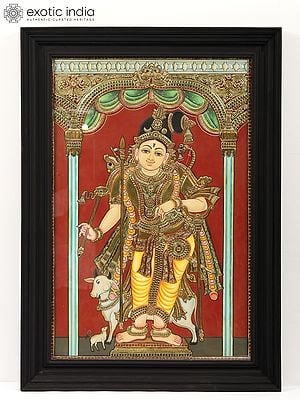 Lord Rajamannar (Rajagopalaswamy) - A Form of Lord Krishna | Tanjore Painting | With Frame