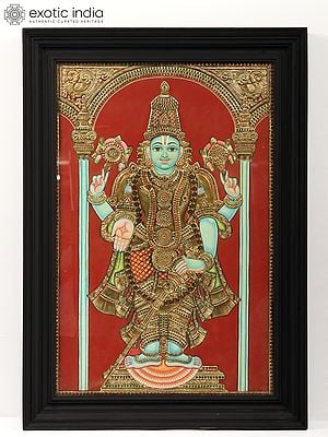 Standing Lord Vishnu | Tanjore Painting with Frame