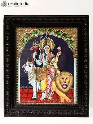 Ardhanarishvara (Shiva-Shakti) Tanjore Painting with Frame