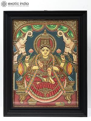 Goddess Gajalakshmi Tanjore Painting | With Frame