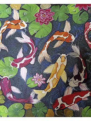 Beautiful Fishes in Pond with Flower | Watercolor Painting by Abhishek Kumar