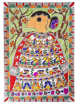 Power Of Lady - Godna Art | Watercolor On Brusto Paper | By Prachi Deshpande