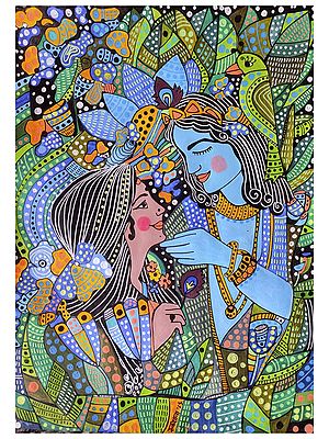 Radha And Krishna In Madhuban - Bond Of Soul | Acrylic And Ink On Paper | By Rukshana Tabassum